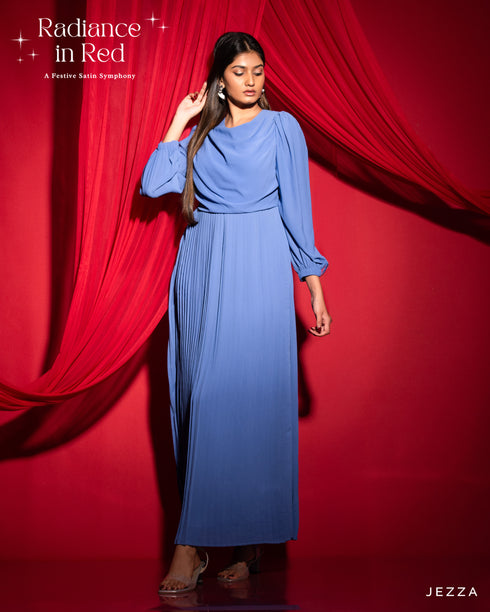 Chiffon Cowl Neck Pleated Dress 56913